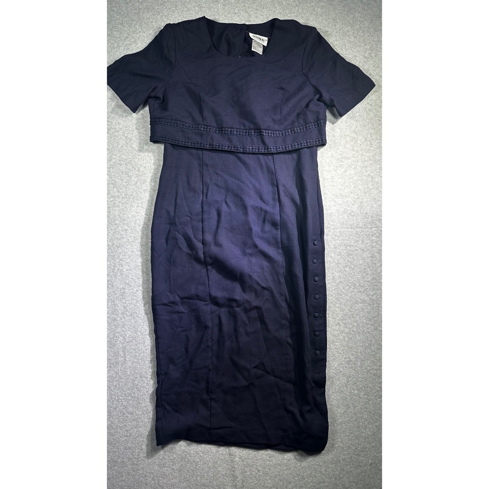 Manikin Navy Blue Sheath Dress Crochet Lace Trim Midi Size 10 04-0032K